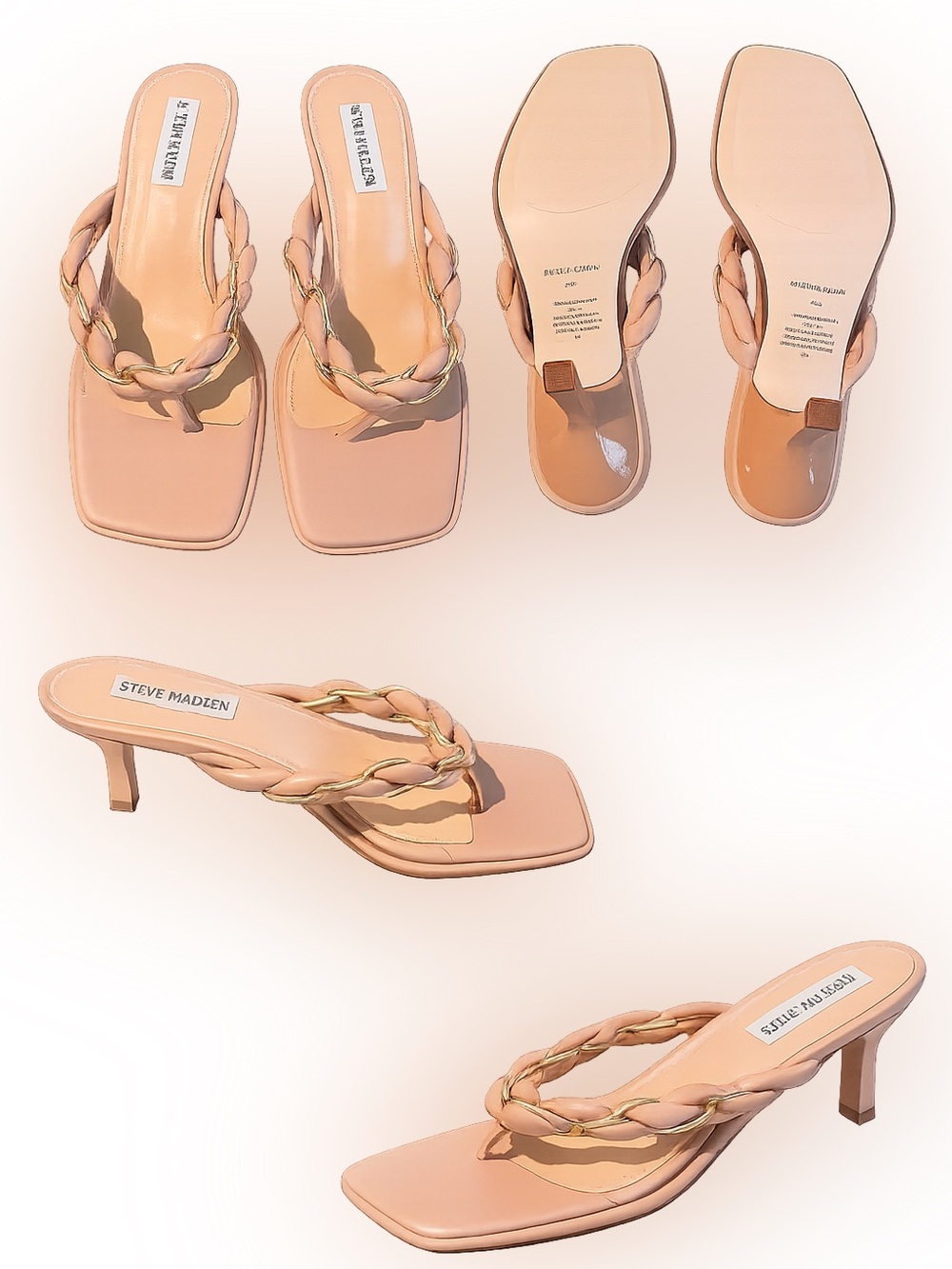 Steve Madden Nude Braided-Strap Kitten Heel Mules
